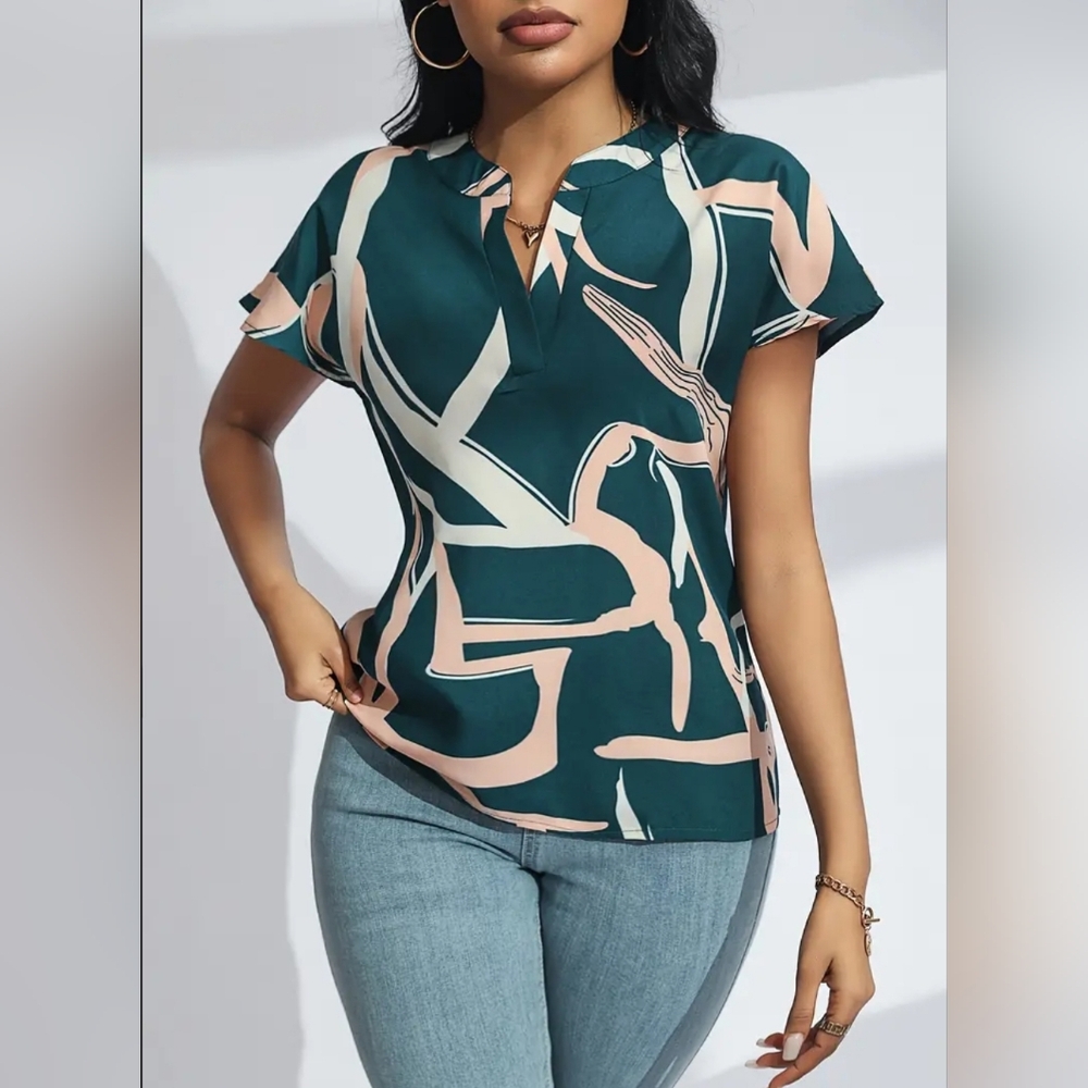 Short Sleeve Asymmetrical Blouse